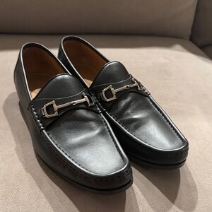 Gucci Black Leather Slip-On Loafers with Silver Buckle